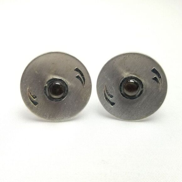 Vintage P.R.K Sterling Silver Round Cufflinks, Bullet Back, Mid Century Style - Picture 2 of 8